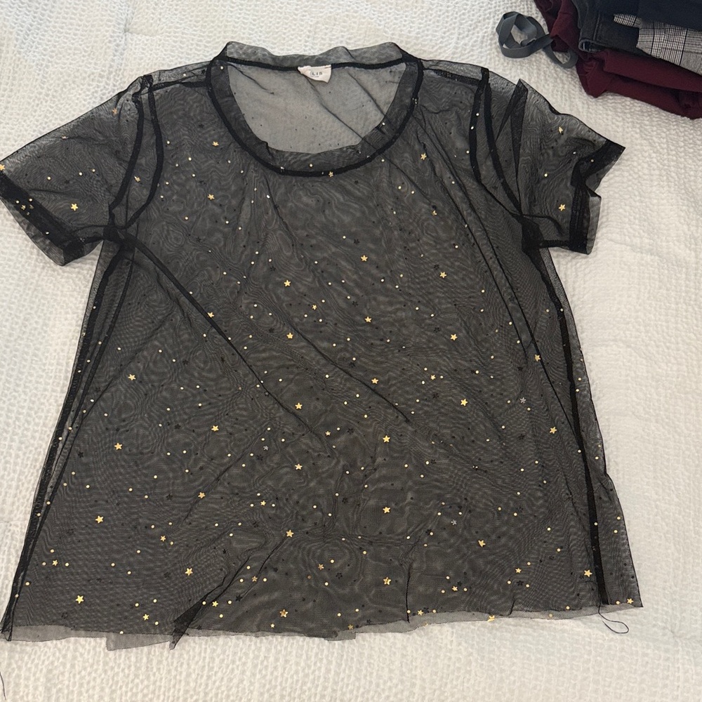 Sheer Black and Gold Star Women Top